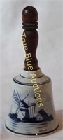 White and Blue Coastal Scene Bell with Wooden Hand