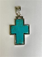 Large Sterling Turquoise Cross Pendant 15 Grams