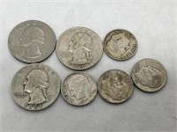 3 silver quarters, 4 silver dimes