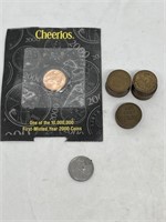 16 - Wheat head pennies, one zinc penny, one penny