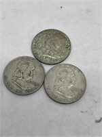 3 silver Franklin 1/2 dollars
