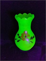 Vintage Frosted Green Uranium Hand Painted Glass