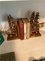 Boat Model Book Ends & Antique Books