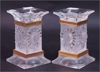 A pair of 5" high square crystal candleholders
