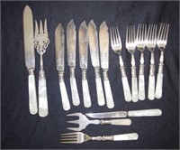 Group vintage MoP handle cutlery pieces