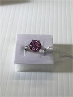 Large pink quartz ring size 7 1/2 .925