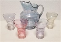 Vintage Iridescent Glass Pitcher & Glasses