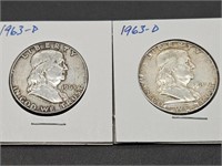 2- 1963-D Silver Franklin Half Dollars