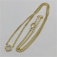 Sterling Gold Necklace W Mop & Clear Stones