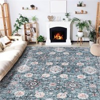 N3009  Washable Boho Rug 8'x10' Indigo/Floral