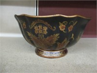 vintage footed Ceramic Black floral Bowl