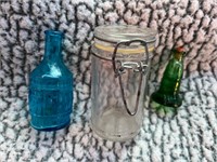 3 pieces Glass Blue, green, clear
