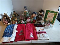 Plastic storage tote of assorted Christmas