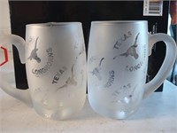 Asst glass drinkware, 2 Texas longhorns beer mugs