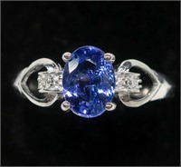 10K White gold prong set oval cut tanzanite ring,