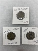3 Wartime (WW2 Era) Jefferson Nickels 35% Silver