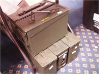 Five empty U.S. Army ammo cans