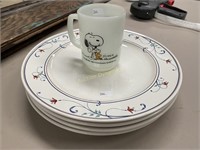 Four Mikasa Plates and a Happy Snoopy Mug