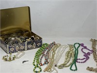 Assortment of costume jewelry, necklaces,