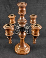 Wooden Candle Holder Five Candle Candelabra