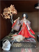 Amazing Hina Doll w/ Dog on Stand - Vintage Hinama