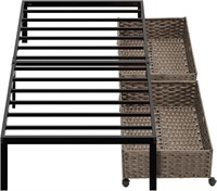 Rolanstar Twin Bed Frame with 2 Rattan Baskets