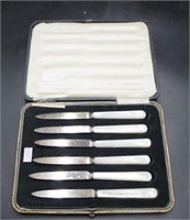 Cased set six George V silver fruit knives