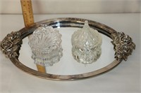 Dresser Mirror & 2 Glass Trinket Dishes