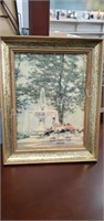 Vintage framed signed reproduction water fountain