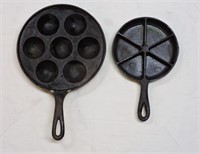 2 pcs Vintage Cast Iron Sectioned Skillets