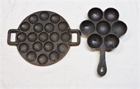 2 pcs Vintage Cast Iron Sectioned Skillets