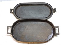 2 pcs Vintage Cast Iron Large Oval Skillets