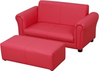 Kids Sofa Chair w/ Ottoman  PVC Leather  Red