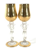 2 Bayel Gold Cordials w Frosted Female Nude Stems