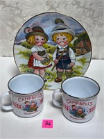 Ist Edition Dolly Dingle Plate&Campbell's Tin Mugs