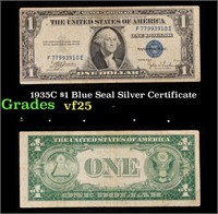 1935C $1 Blue Seal Silver Certificate Grades vf+