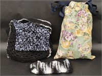 Handmade Crocheted Bag, Fabric Drawstring Bag