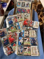 Baseball trading cards in album sleeves