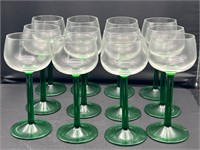 12 french green stemmed wine glasses