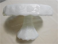 Pedestal Cake Plate - milk glass grape pattern