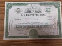 EJ korvette stock certificate