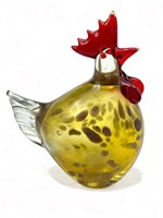 Large art glass rooster paperweight, 8” h.