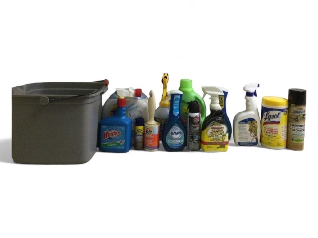 Handled Bucket, Tide,Windex, Dawn,Cleaners