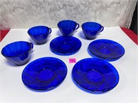 Vtg Vereco Cobalt Blue Swirl Cups&Saucers-4 Sets