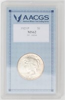 Coin 1923-P Peace Silver Dollar - AACGS MS62