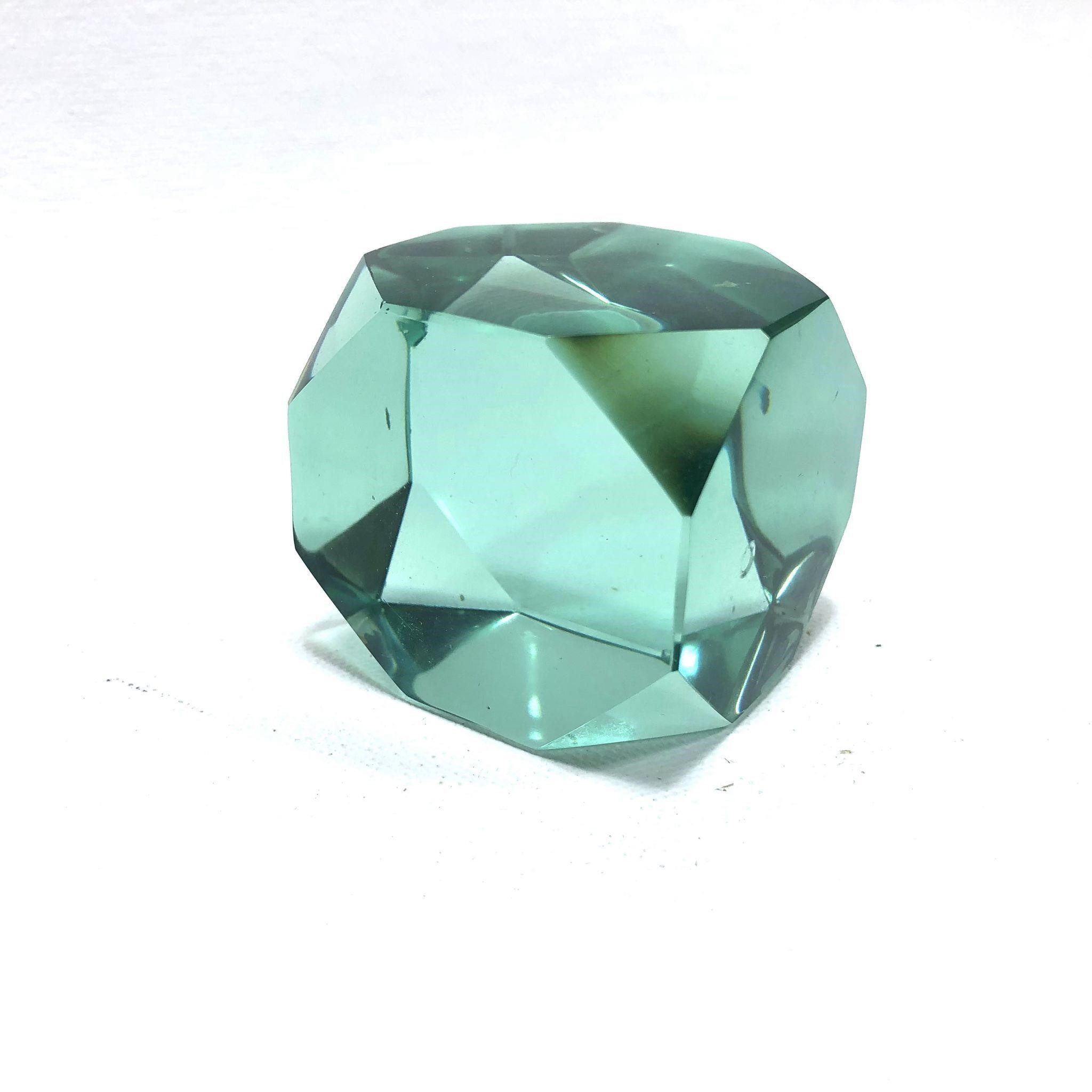 Art Glass: Paperweight Green Glass Gem Shape