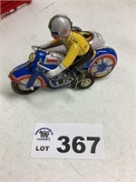 TIN WIND-UP MOTORCYLE WITH SIDE CAR AND RIDER TOY