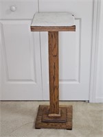 35" Oak Plant Stand with Removable Marble Top