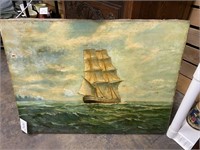 OIL ON CANVAS SHIP PAINTING