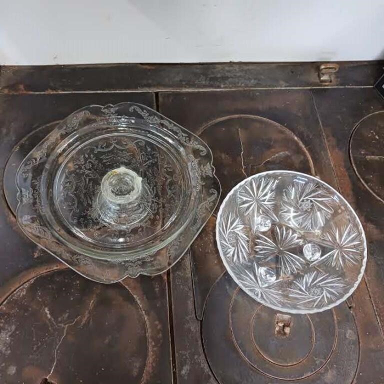 Crystal (?) footed bowl and tray